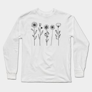 Nordic wild flowers one Line art Long Sleeve T-Shirt